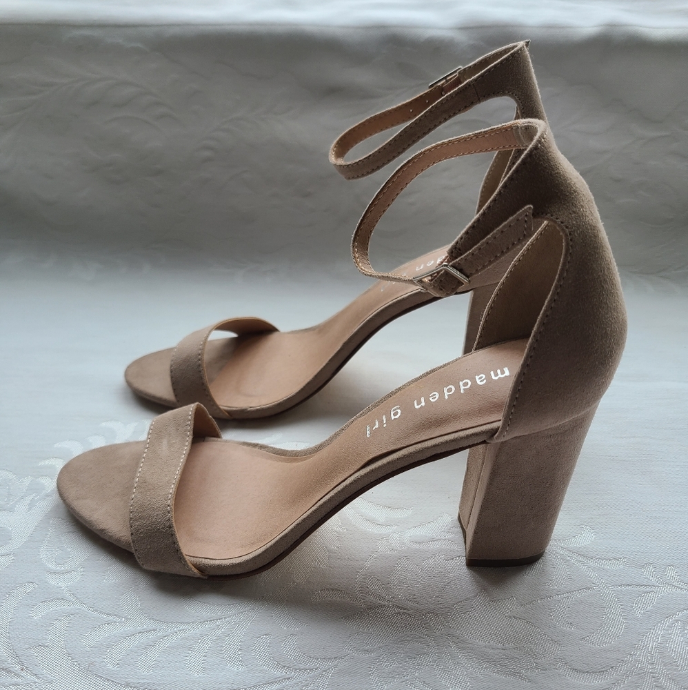 Madden Girl Nude Anke Strap Suede Heels